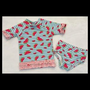 Ruffle Butts 2T stripe watermelom swimsuit rash guard bikini. PERFECT CONDITION